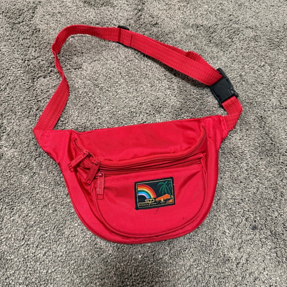 SD Fashion by Hawaii Red Fanny Pack Waist Bag Rainbow Palm Tree Graphic Travel